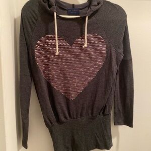 Gray Hoodie with Pink Heart Design